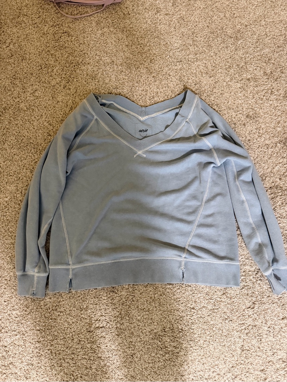 aerie Dusty Blue V-Neck Pullover Sweater